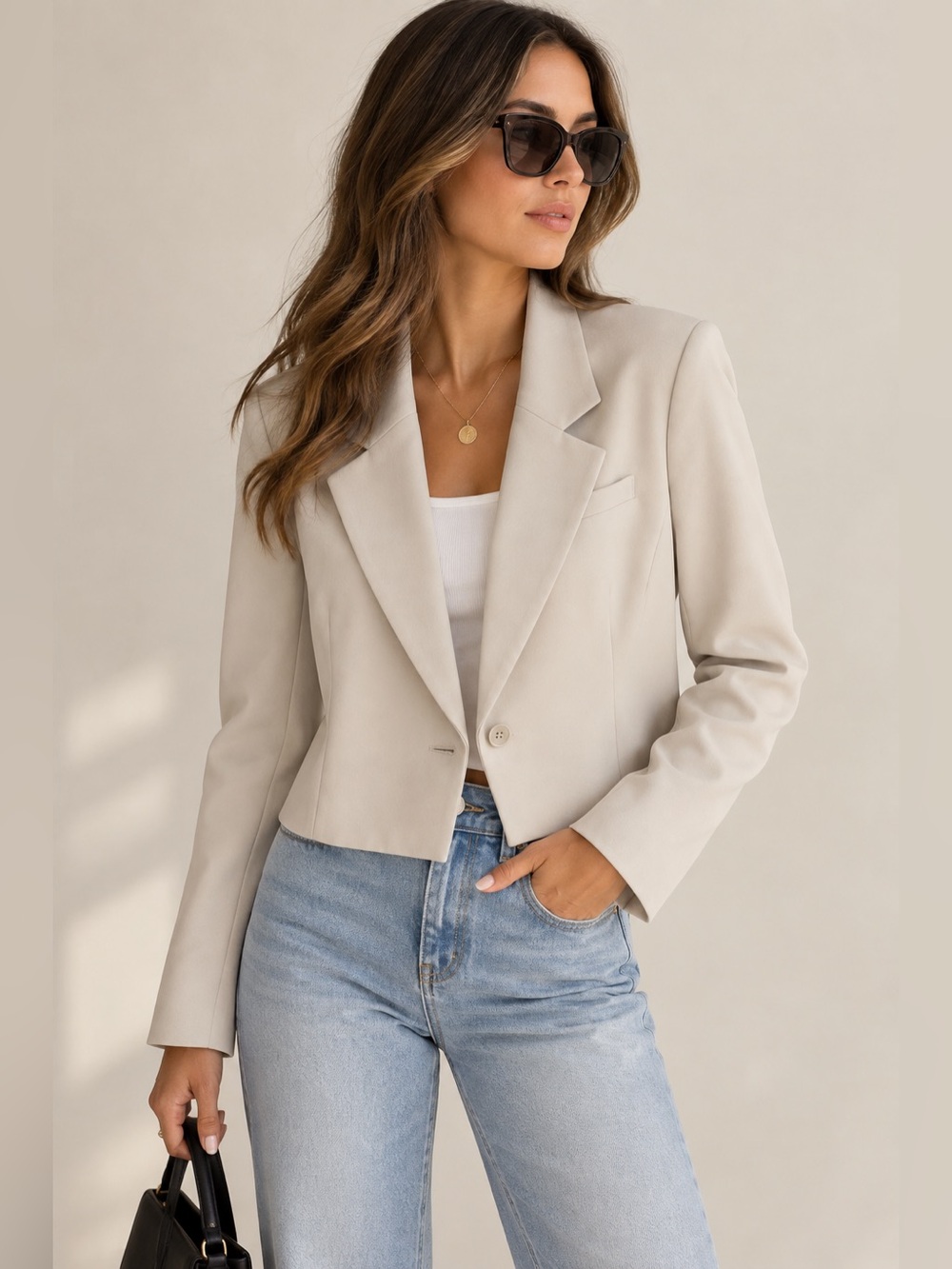 Abercrombie & Fitch Beige Cropped Tailored Blazer Size M